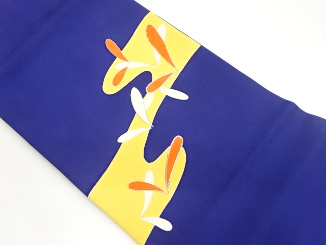 塩瀬銀駒刺繍手描き霞に葉模様名古屋帯